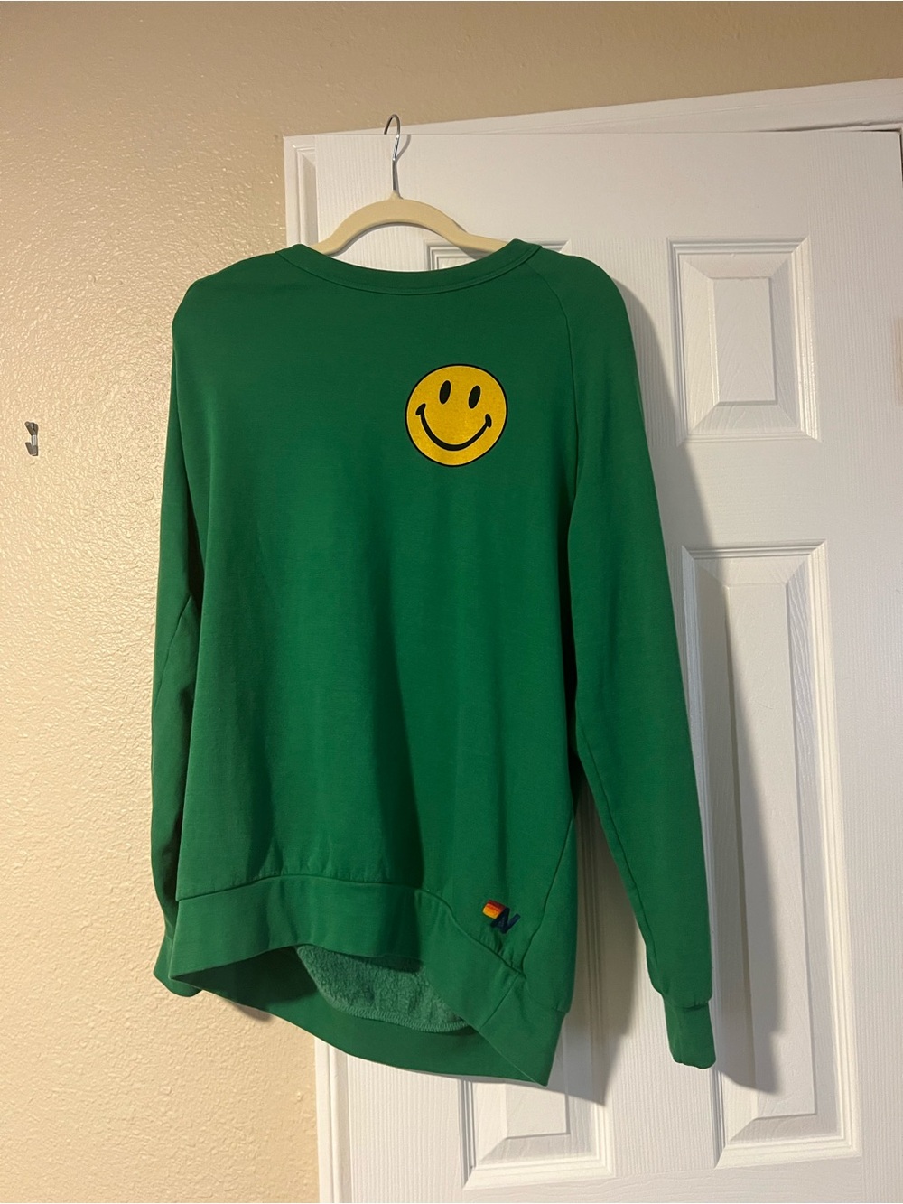 Aviator Nation Green Crewneck with Yellow Smiley Patch